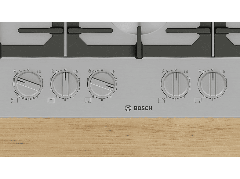 Placa de gas - Bosch PCS7A5I90, 5 zone(s) zonas, Gas natural, 75 cm, Acero inoxidable