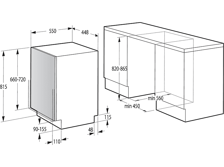 Lavavajillas integrable - Hisense HV543D10, 11 servicios, 7 programas, 44.8 cm, Tercera bandeja, Inverter, Sin Panelar