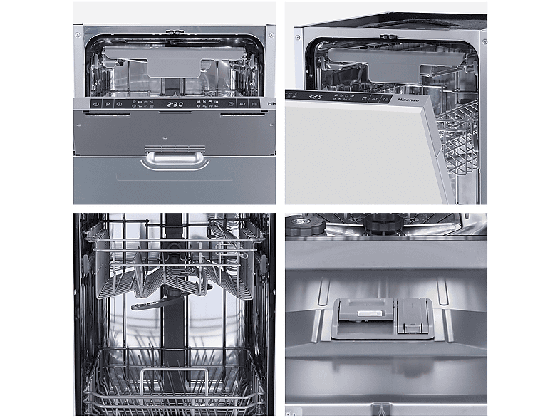 Lavavajillas integrable - Hisense HV543D10, 11 servicios, 7 programas, 44.8 cm, Tercera bandeja, Inverter, Sin Panelar