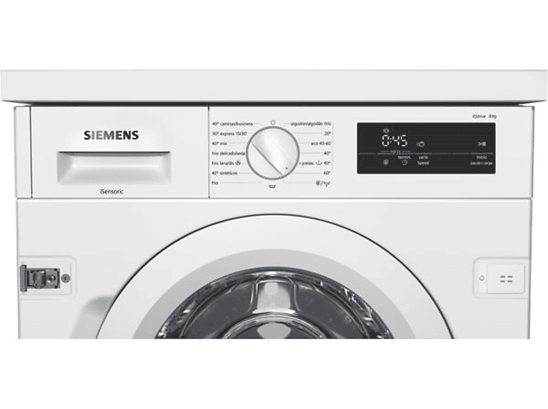 Lavadora integrable - Siemens WI12W327ES, Serie IQ500, 8 kg, 1200 rpm, 8 programas, WaterPerfect Plus, VarioSpeed, Blanco