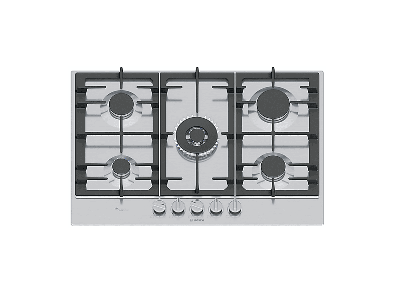 Placa de gas - Bosch Serie 6 PCQ7A5I90, 5 zone(s) zonas, 75 cm, Acero inoxidable