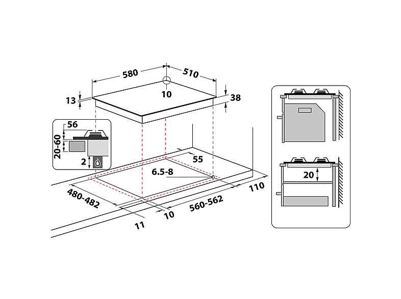 Placa de gas - Whirlpool TGML 660 NB, 4 zone(s) zonas, Natural Gas (NG), 580 mm, Antracita
