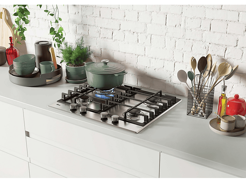Placa de gas - Hoover H-HOB 300 GAS HHG6BRMX, 4 zone(s) zonas, NG + LPG (Butane), 595 cm, Acero inoxidable