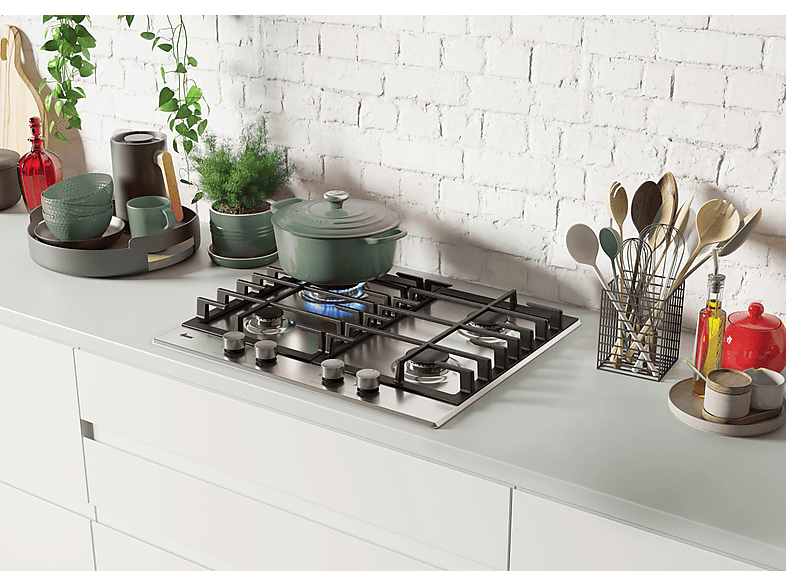 Placa de gas - Hoover H-HOB 300 GAS HHG6BRMX, 4 zone(s) zonas, NG + LPG (Butane), 595 cm, Acero inoxidable