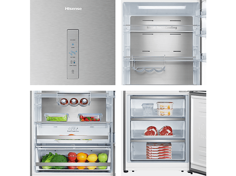 Frigorífico combi - Hisense RB645N4BID, Total No Frost, 200 cm, Ancho 70 cm, 495 l, Inverter, Multi Air Flow, Inox