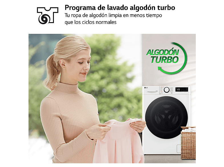 Lavadora secadora - LG F2DR5S09A1W, 9 kg+5 kg, 1200 rpm, 12 programas, Blanco