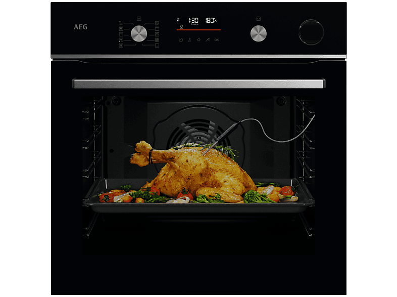 Horno a vapor - AEG Series 6000 OR6PB51WSB, Integrable, Pirolítico, 72 l, 596 mm, Negro