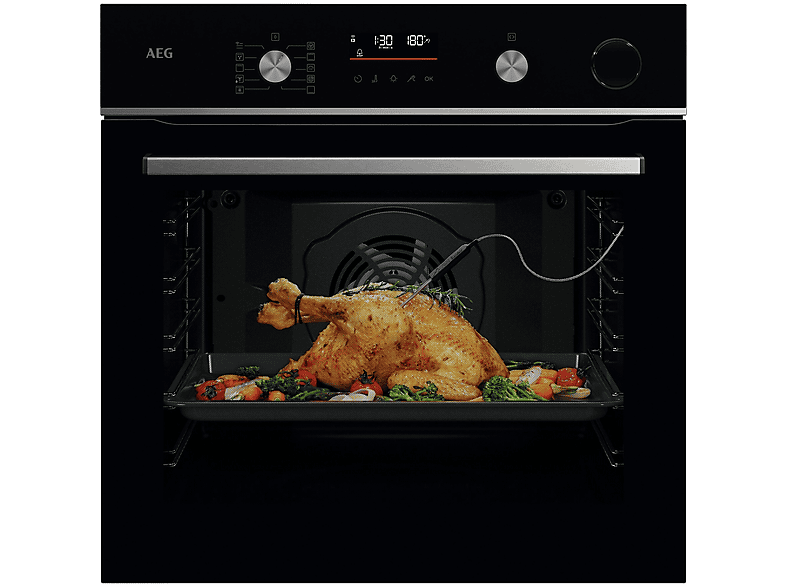 Horno a vapor - AEG Series 6000 OR6PB51WSB, Integrable, Pirolítico, 72 l, 596 mm, Negro