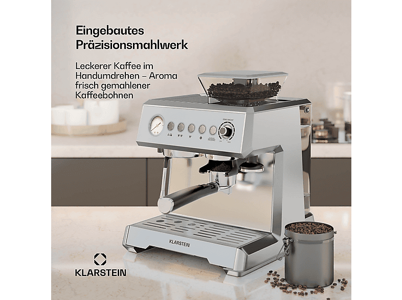 Cafetera espresso - Klarstein GrandPresso, 20 bar, 1350 W, Acero Inoxidable