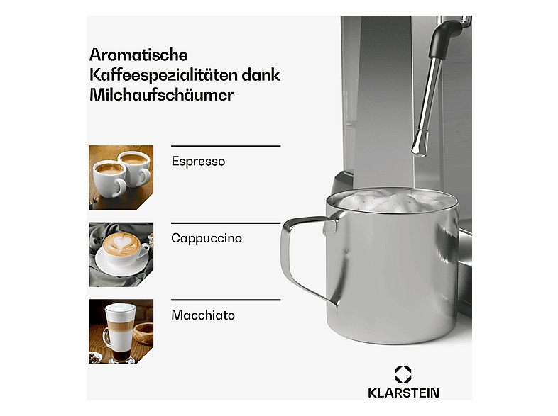 Cafetera espresso - Klarstein GrandPresso, 20 bar, 1350 W, Acero Inoxidable