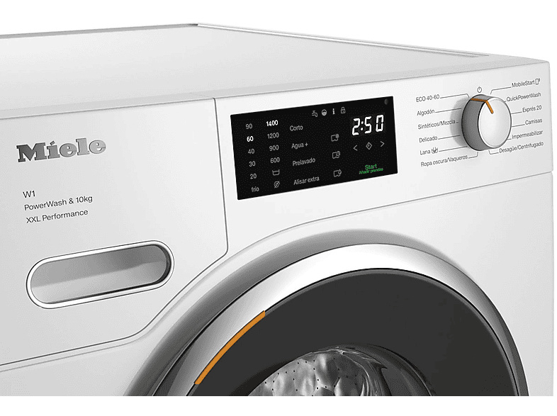 Lavadora carga frontal - Miele WWK360 WCS, 10 kg, 1400 rpm, 11 programas, QuickPowerWash, Alisar extra, Blanco loto