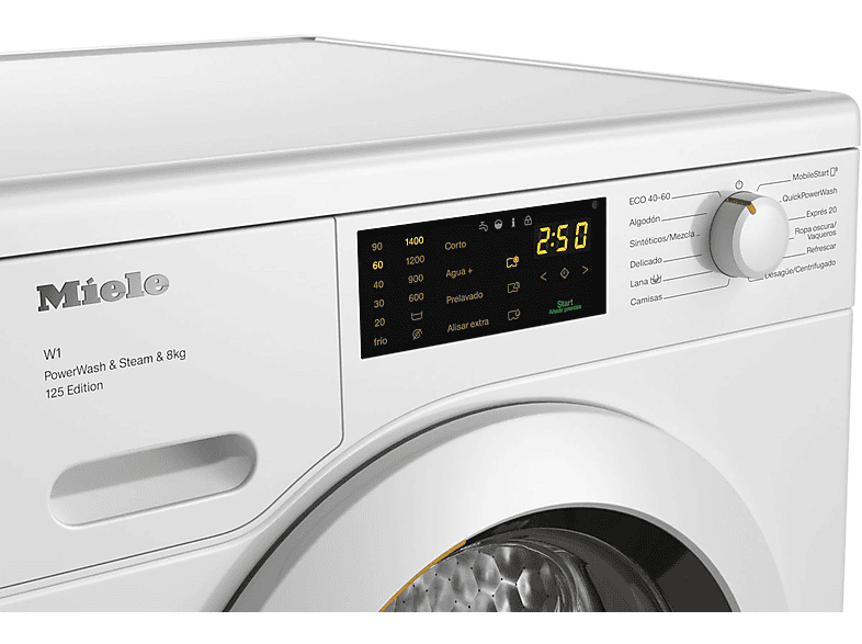 Lavadora carga frontal - Miele WCB380 WCS, 8 kg, 1400 rpm, 11 programas, QuickPowerWash, SteamCare, Blanco loto