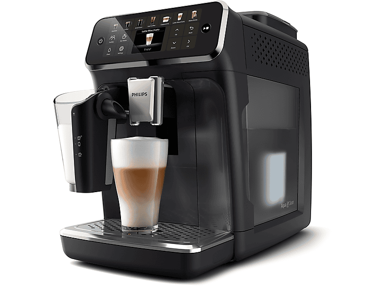 Cafetera superautomática - Philips EP4441/50, LatteGo, Silent Brew, 12 Bebidas, 15 bar, AquaClean, Molinillo Cerámico, Aroma Extract, Negro