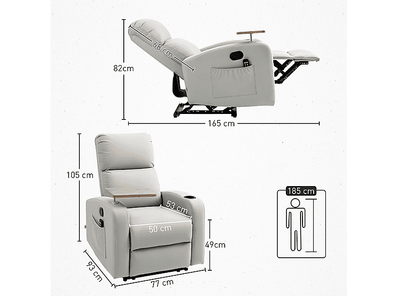Sillón de Masaje - Homcom 700-156V91LG, Gris