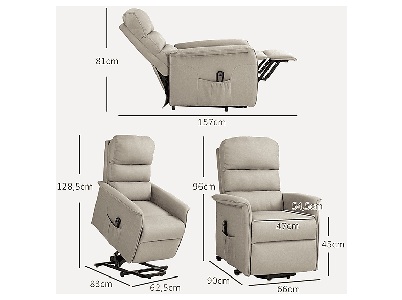 Sillón levanta personas - Homcom 713-042V90BG, Peso máximo 120 kg, Crema