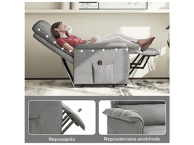 Sillón levanta personas - Homcom 713-042V90GY, Peso máximo 120 kg, Gris