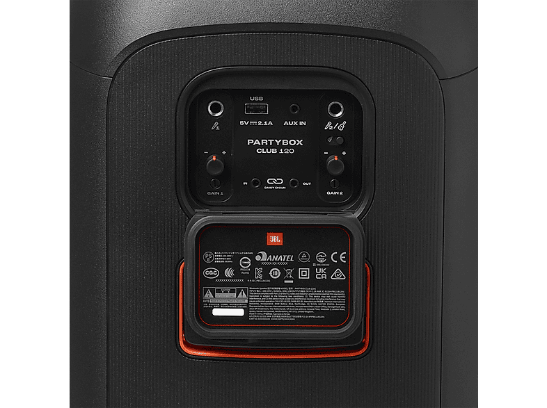Altavoz de gran potencia - JBL PartyBox Club 120, 160W, Con batería, Autonomía 12h, Portátil para fiestas, Asa plegable,Bluetooth,Resiste salpicaduras