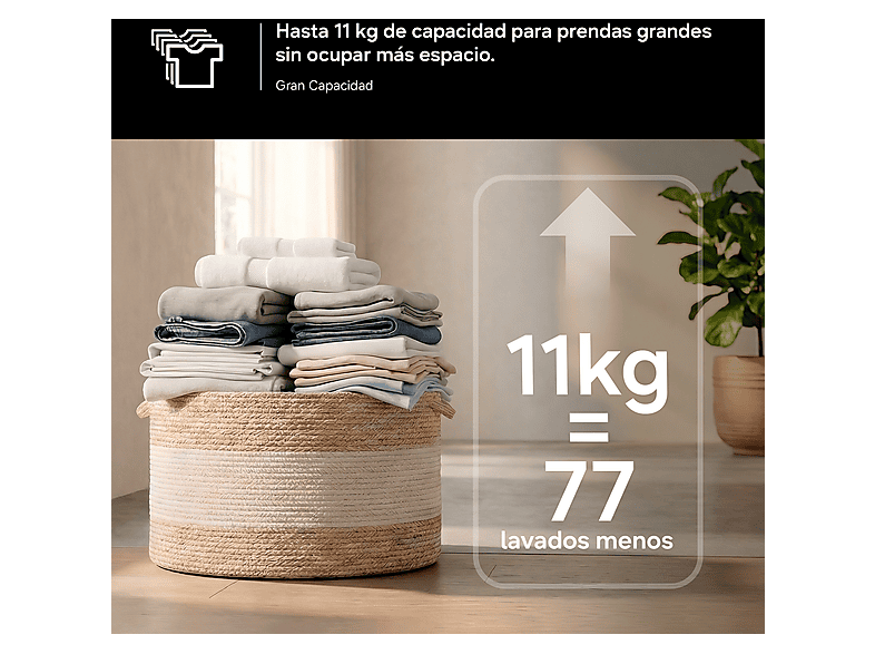 Lavadora carga frontal - Samsung WW11DG5B25AEEC, 11 kg, 1400 rpm, 14 programas, AI EcoBubble™, SmartThings™, Blanco