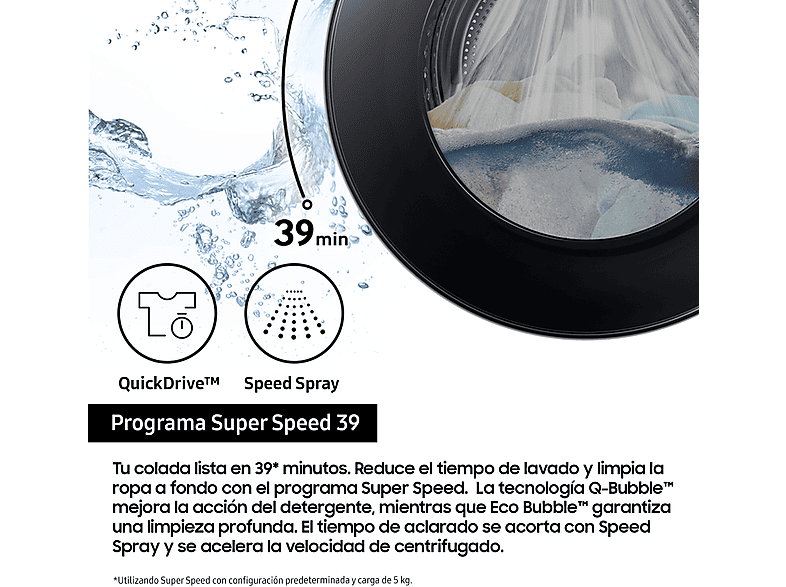 Lavadora carga frontal - Samsung WW90DB8U95GHU3, 9 kg, 1400 rpm, AI QuickDrive™, Clasificación Energética A, Blanco
