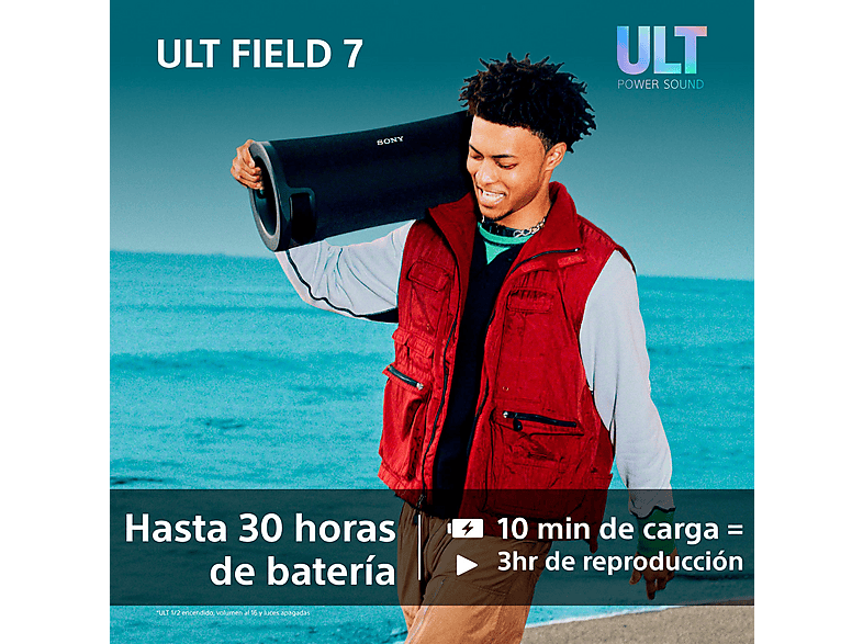 Altavoz inalámbrico - Sony ULT FIELD 7, SRSULT70B, Bluetooth, ULT POWER SOUND, Ultimate Deep Bass, Altavoz X-Balanced, Autonomía 30h, IP67, LED