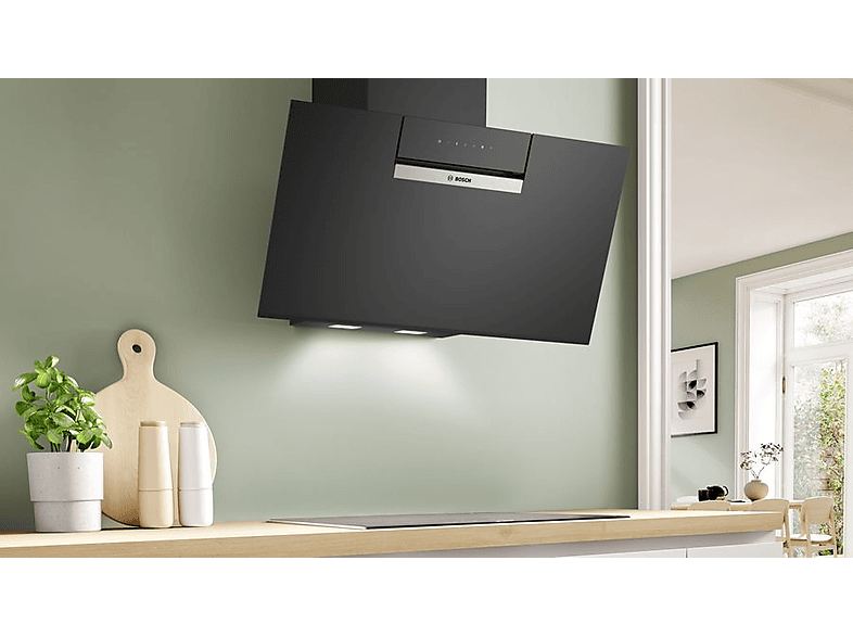 Campana decorativa - Bosch DWK87FN60, 3 velocidades, 431 m³/h, Ultrasilenciosa, Campana inteligente, 79 cm, Negro