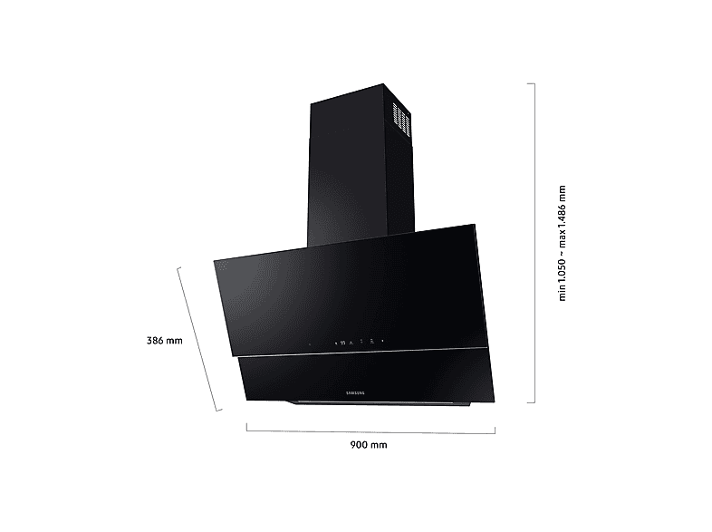 Campana decorativa - Samsung NK36C9804WB/UR, 5 velocidades, 560 m³/h, 90 cm, Cristal Negro