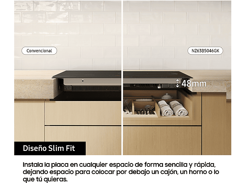 Placa inducción - Samsung NZ63B5046GK/U1, Zona Flex, Zona dual 28 cm, 59 cm, Wi-fi con SamrtThings, Negro