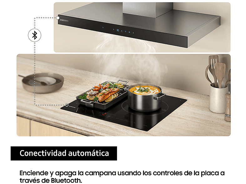 Placa inducción - Samsung NZ63B5046GK/U1, Zona Flex, Zona dual 28 cm, 59 cm, Wi-fi con SamrtThings, Negro
