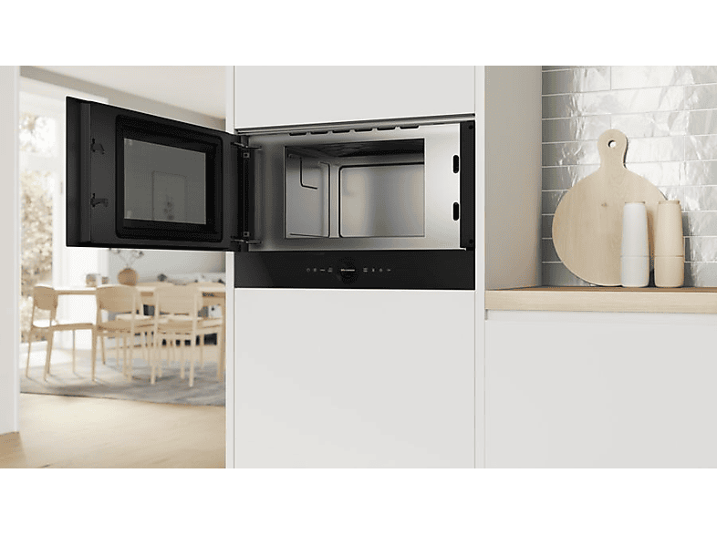 Microondas integrable - Bosch BFL7221B1, Serie 8, 900 W, 5 niveles, Asistente de limpieza con agua, Función Microondas Boost, 21 l, Negro