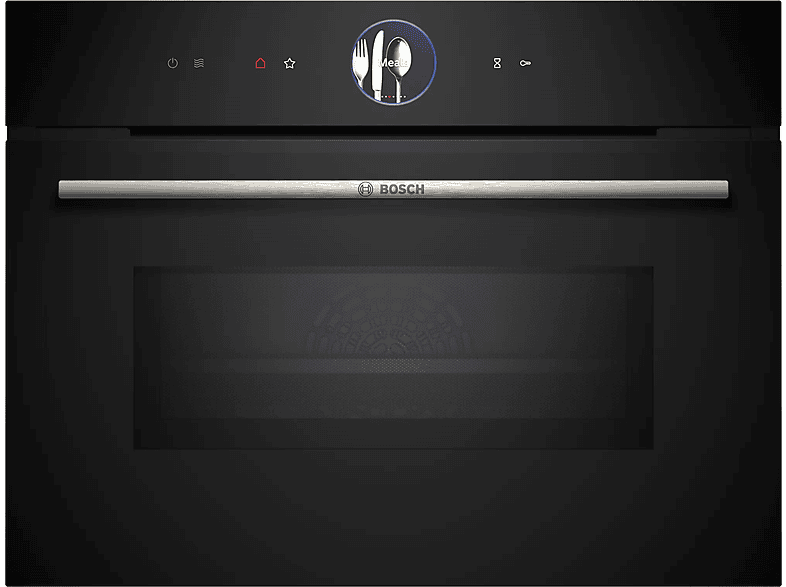 Horno compacto con microondas - Bosch CMG7761B1, Convencional, Limpieza Pirolítica y con agua, 45 l, Aire caliente 4D, Home Connect, 60 cm, Negro