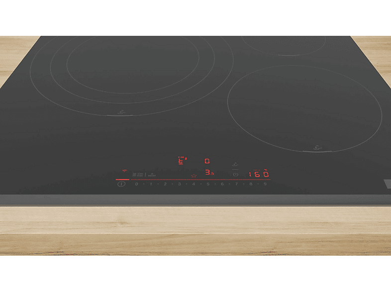 Placa inducción - Bosch PID631HC1E, Serie 6, 3 Zonas, Zona extensible 32 cm, Home Connect, Control DirectSelect, 60 cm, Negro