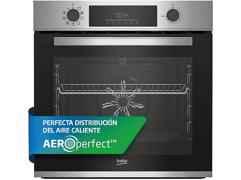 Horno - Beko BBIE12300XMP, Multifunción, Pirolítico, 72 l, 59.4 cm, Tecnología Aeroperfect, Inox