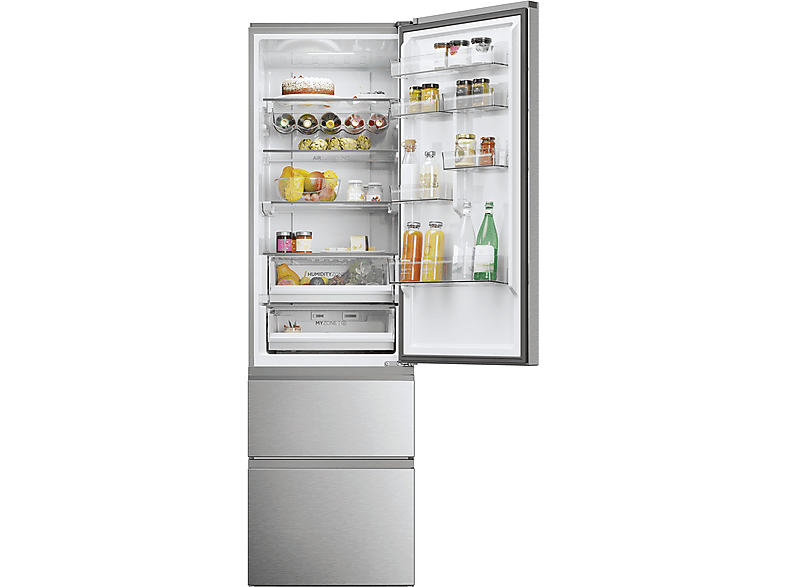 Frigorífico combi - Haier Series 5 HTW5620CNMG, No Frost, 205 cm, 414 l, My Zone, Direct Access, Inox