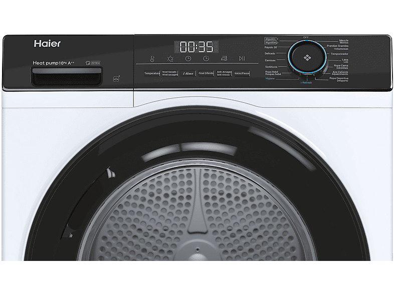 Secadora bomba de calor - Haier I-Pro Series 3 HD100-A2939E-IB, 10 kg, 15 programas, I-Refresh, Drying Lens, Blanco