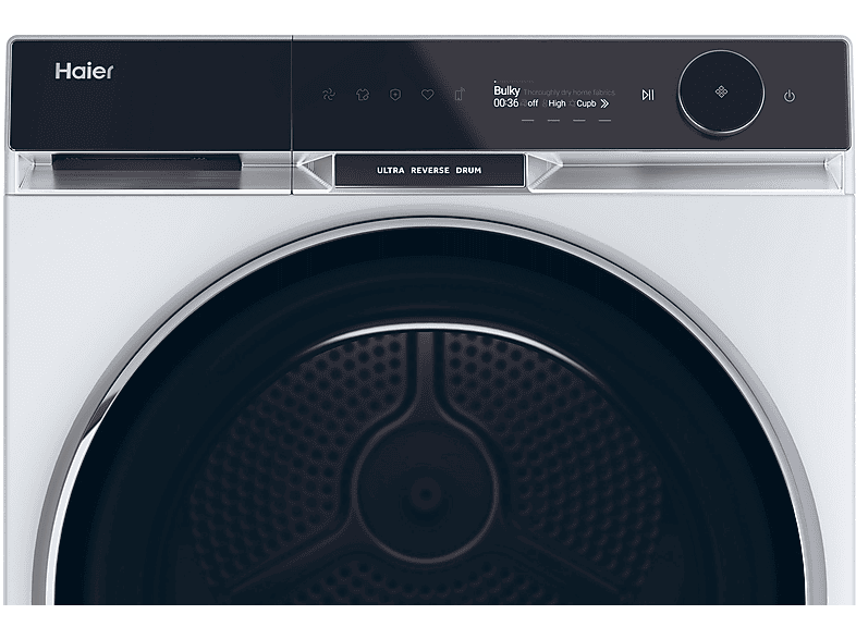 Secadora bomba de calor - Haier HD90-A3Q397U1-S X Series 11, 9 kg, 17 programas, Ultra Reverse Drum, Wi-Fi, Blanco