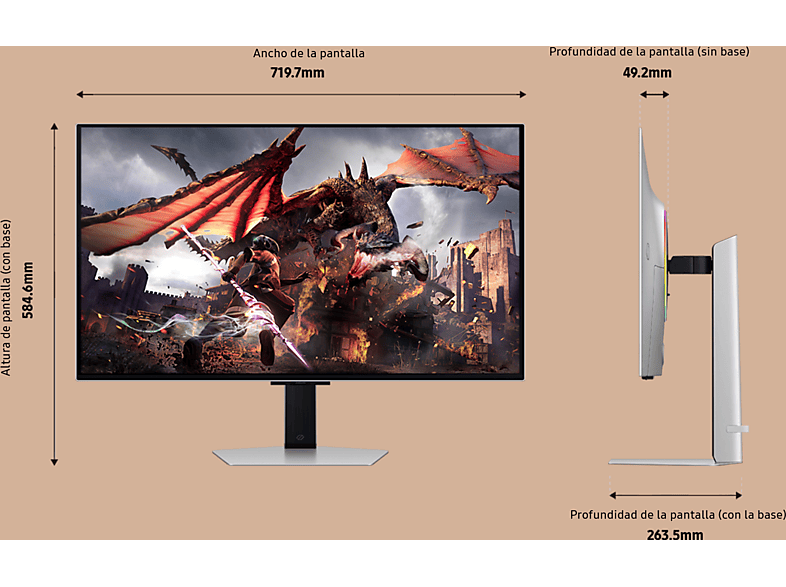 Monitor gaming - Samsung ODYSSEY OLED G8 LS32DG802SUXEN, 0.03ms, 240Hz, WiFi, Bluetooth, USB 2, Altavoces integrados, Silver