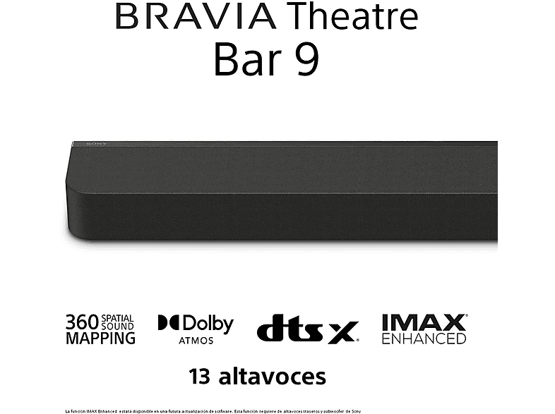 Barra de sonido - Sony BRAVIA Theatre Bar 9, Dolby Atmos, 13 altavoces, WiFi, Bluetooth, 360 Spatial Sound Mapping, 585W, Apple Airplay, HTA9000