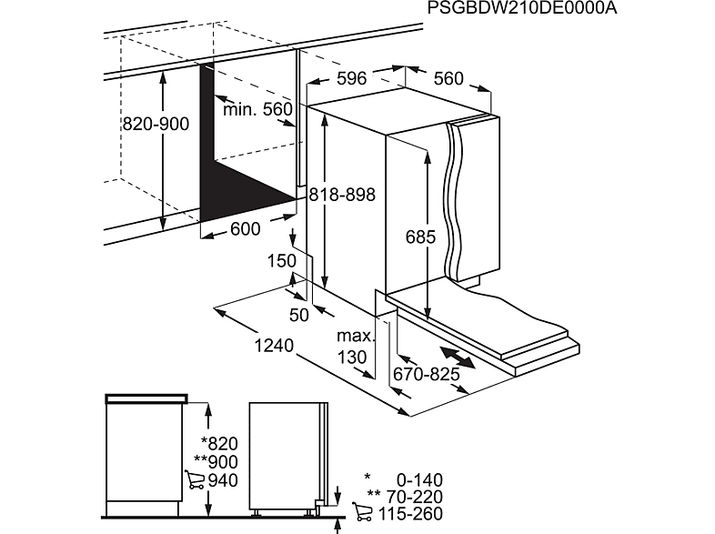 Lavavajillas integrable - AEG FSE76727P, 14 servicios, 7 programas, 60 cm, GlassCare, Tercera Bandeja, Sin panelar