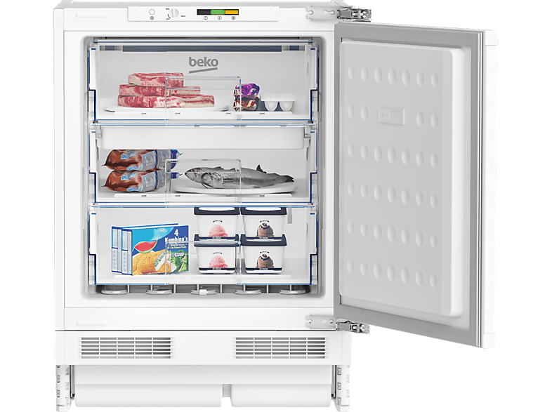Congelador vertical integrable - Beko BU1204N, Cíclico, Altura 82cm, Capacidad 94 l, 3 Cajones, Puerta reversible, Sin panelar