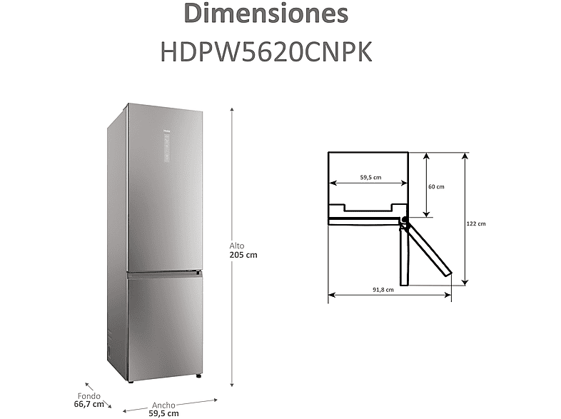 Frigorífico dos puertas - Haier Series 5 Pro HDPW5620CNPK, No Frost, 205 cm, 406 l, WiFi, My Zone, Inox