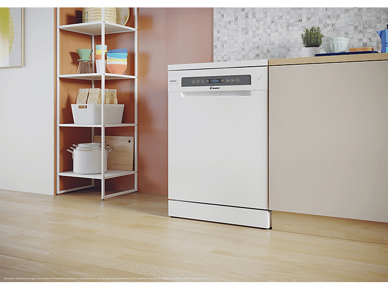 Lavavajillas - Candy Rapido' CF 3C7F0W, 13 Servicios, 5 Programas, 60 cm, Motor Inverter, Wi-Fi, Blanco