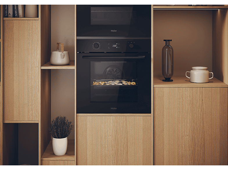 Horno - Haier H6 ID2P5B3YTB, Multifunción, Pirolítico y por agua, 78 l, Cavidad XXL, 60 cm, Negro