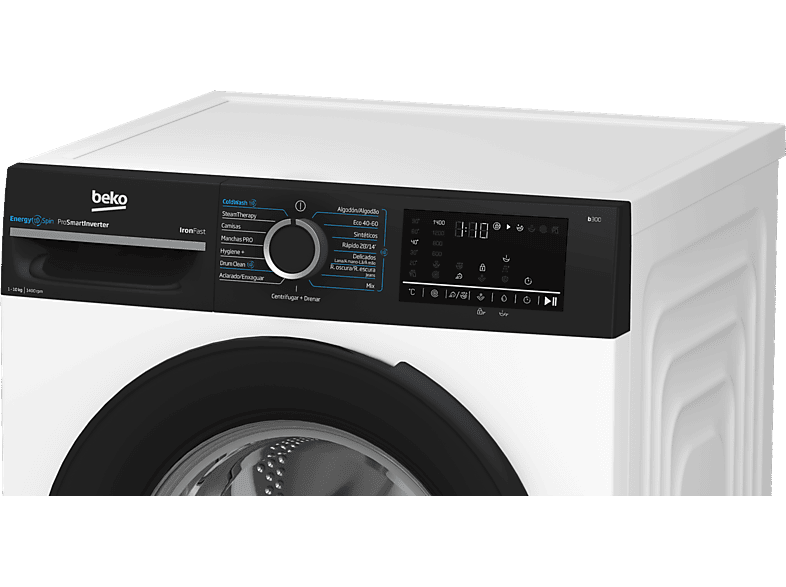 Lavadora carga frontal - Beko BM3WFU41041W, 10 kg, 1400 rpm, 15 Programas, Energy Spin, Steam Therapy, Motor ProSmart Inverter, Blanco