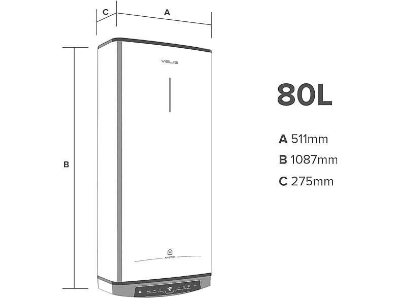 Termo eléctrico - Ariston Velis Pro Wifi 80, 1500 W, 8 bar, 80 l, Blanco