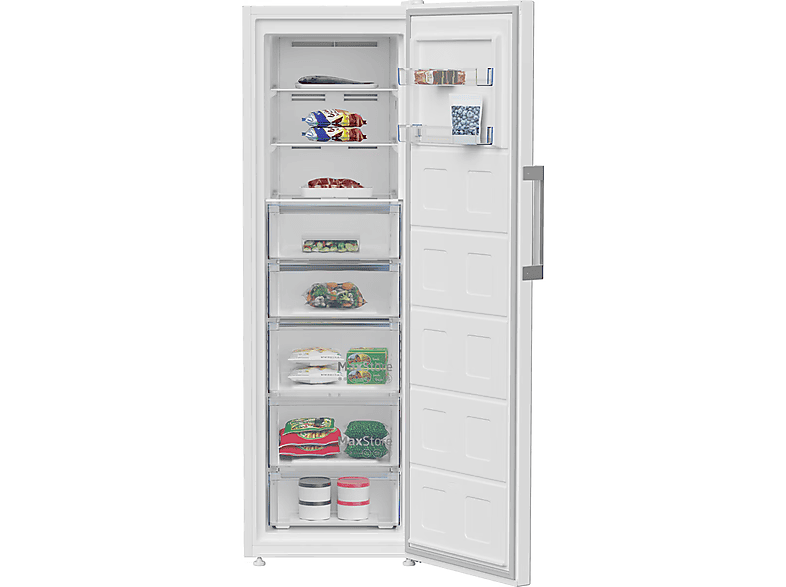 Congelador vertical - Beko B3RFNE314W, 286 l, 186.5 cm, No Frost, SmoothFit™, Puerta reversible, Motor ProSmart Inverter, Blanco