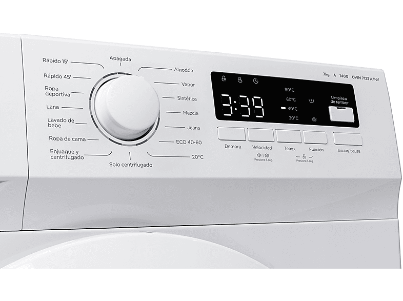 Lavadora carga frontal - OK . OWM 7123 A INV, 7 kg, 1400 rpm, 15 Programas, Motor Inverter, Función vapor, Blanco
