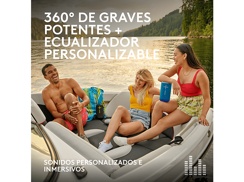 Altavoz inalámbrico - Ultimate Ears Everboom, Bluetooth, NFC, Sonido 360°, Ecualizador personalizable, 20h de batería, 84/85 dBC, Emparejable, Negro