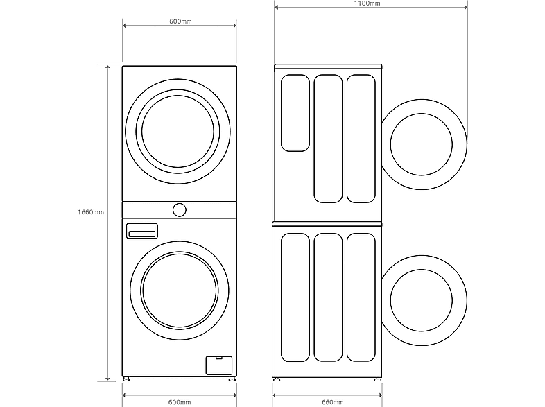 Lavadora secadora - LG WT1210BBF, Torre de lavado 12/10 kg, TurboWash™, Smart Pairing™, Inox grafito