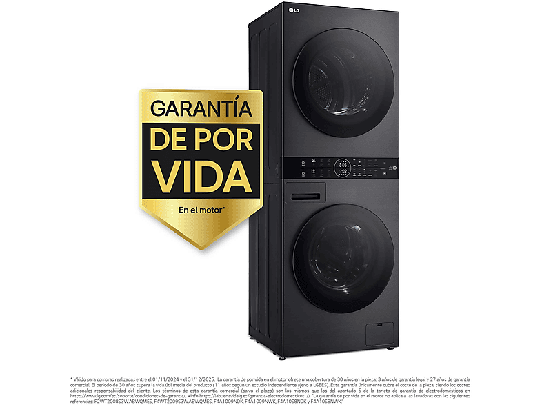 Lavadora secadora - LG WT1210BBF, Torre de lavado 12/10 kg, TurboWash™, Smart Pairing™, Inox grafito