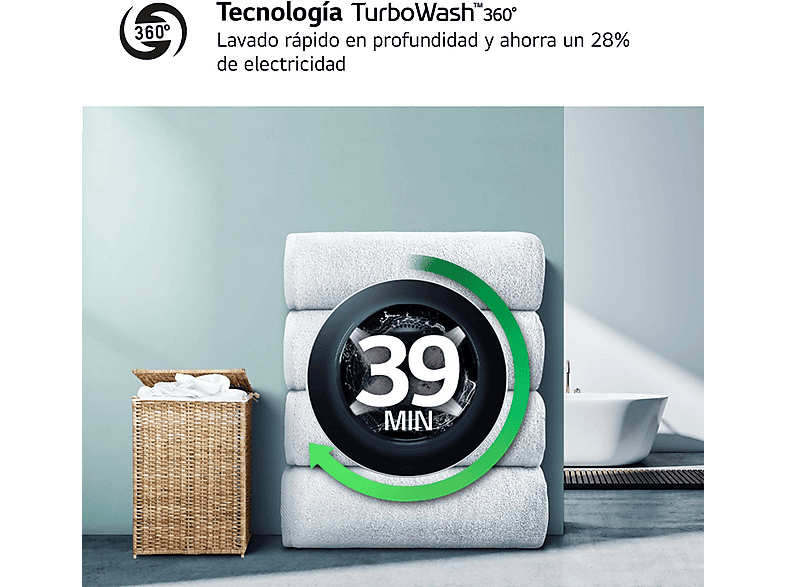 Lavadora carga frontal - LG F0P3CYV2W, 20 kg, 1000 rpm, 14 programas, TurboWash™ 360˚, Steam™, Blanco